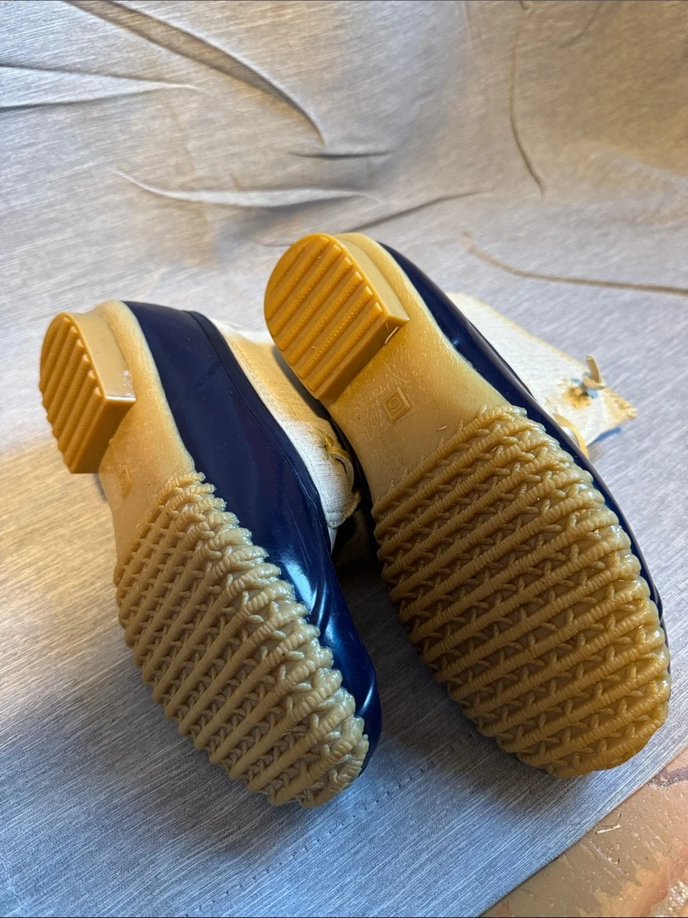 Jack Rogers Navy and Tan Lace-Up Winter Duck Boots